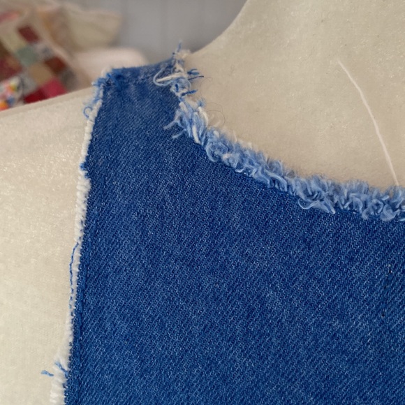 ZARA trafaluc short denim swinger crop top sleeveless blue size L raw hem - Picture 6 of 10